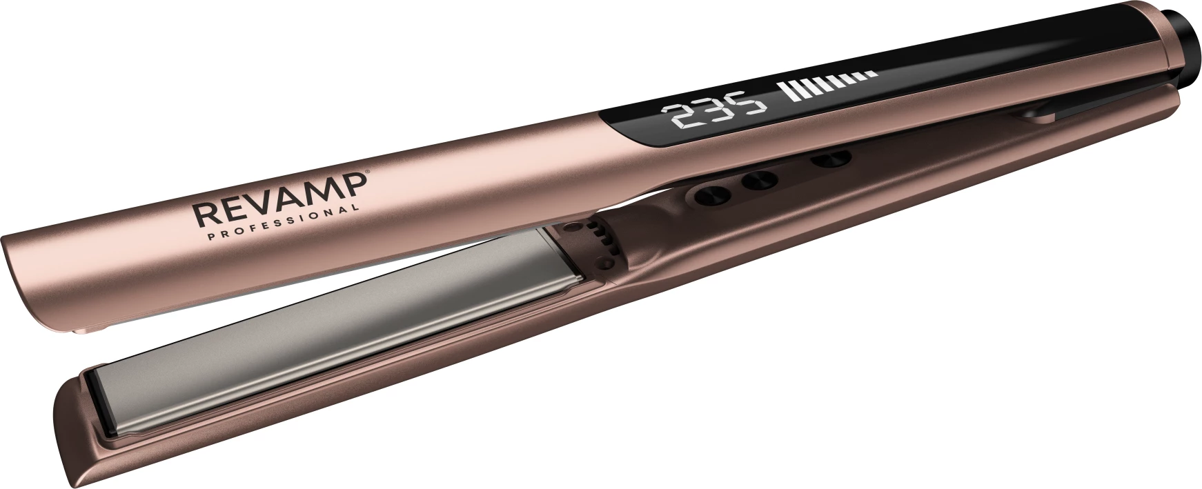 Hekur për drejtim flokësh Revamp Dynamic Radiance Straight & Style ST-1900GD, pllaka qeramike jonike 100 mm, 150–235°C, Ari