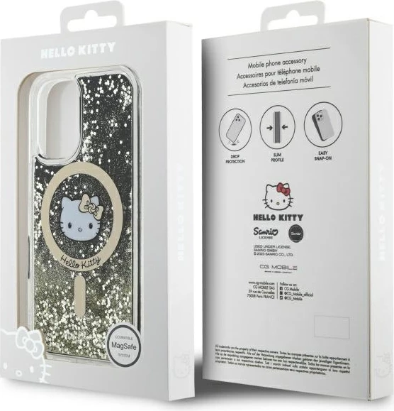 Mbështjellës Hello Kitty Liquid Glitter Fever MagSafe për iPhone 16, Gold