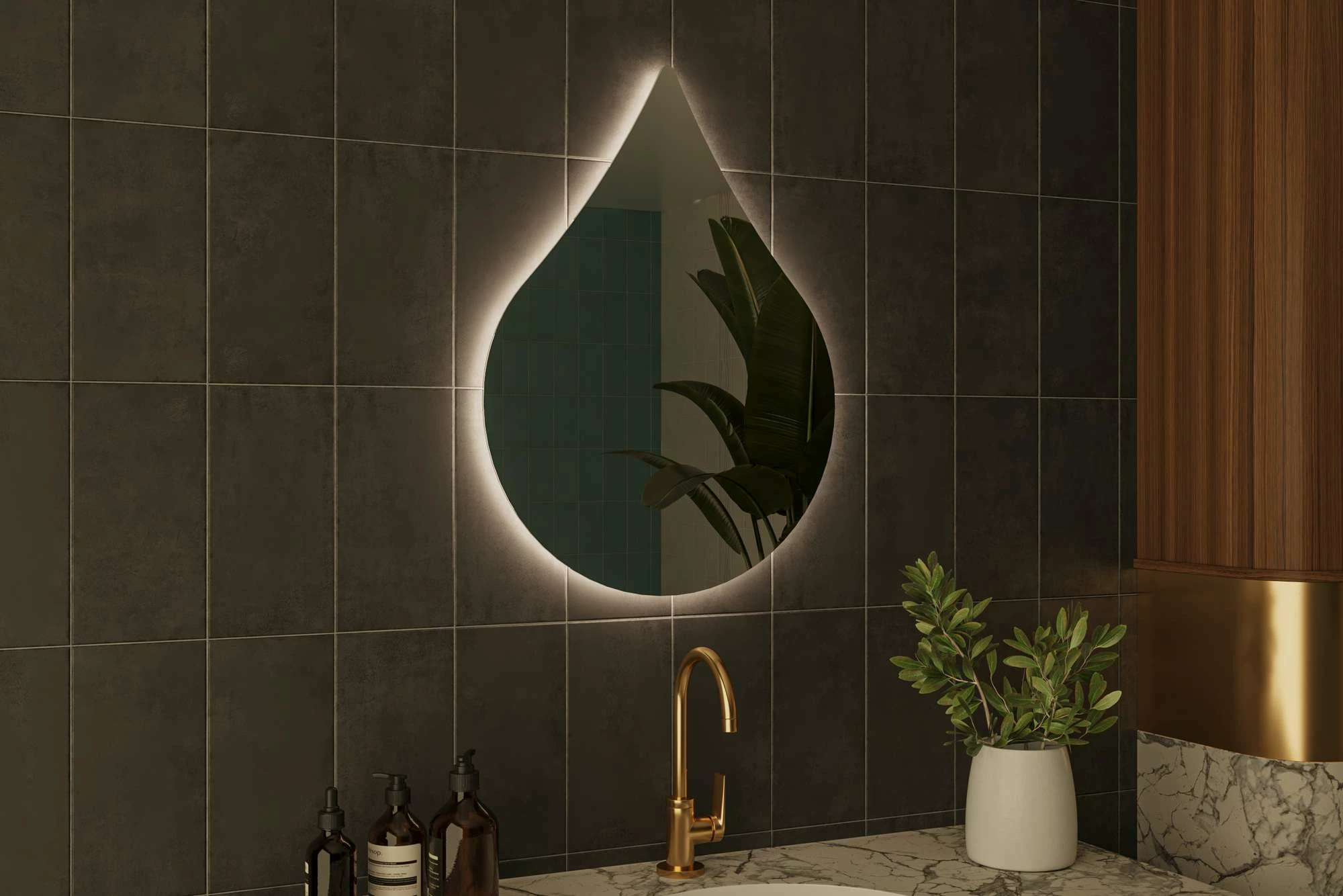 Pasqyrë me LED, formë pike, e bardhë, Skye Decor, 50x70x2.2cm