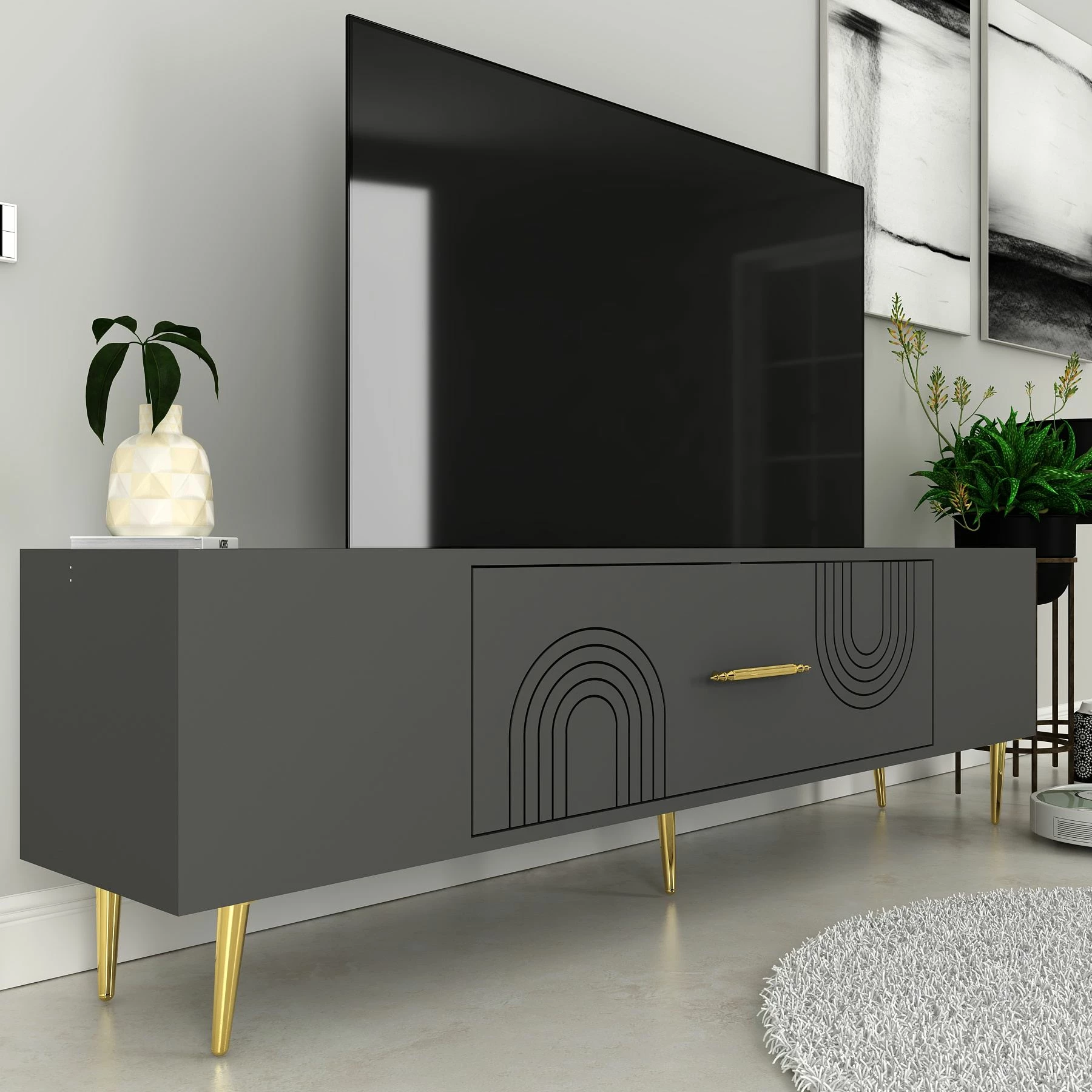Komodë TV Skye Decor, anthracite, gold, Dekol2
