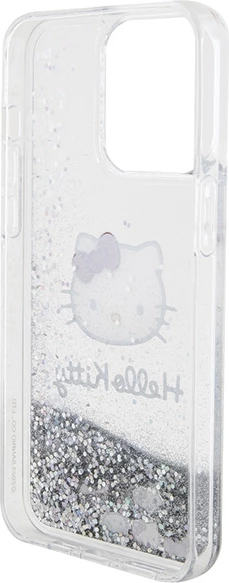 Mbështjellës Hello Kitty Liquid Glitter Charms Kitty Head për iPhone 15 Pro Max, argjendtë