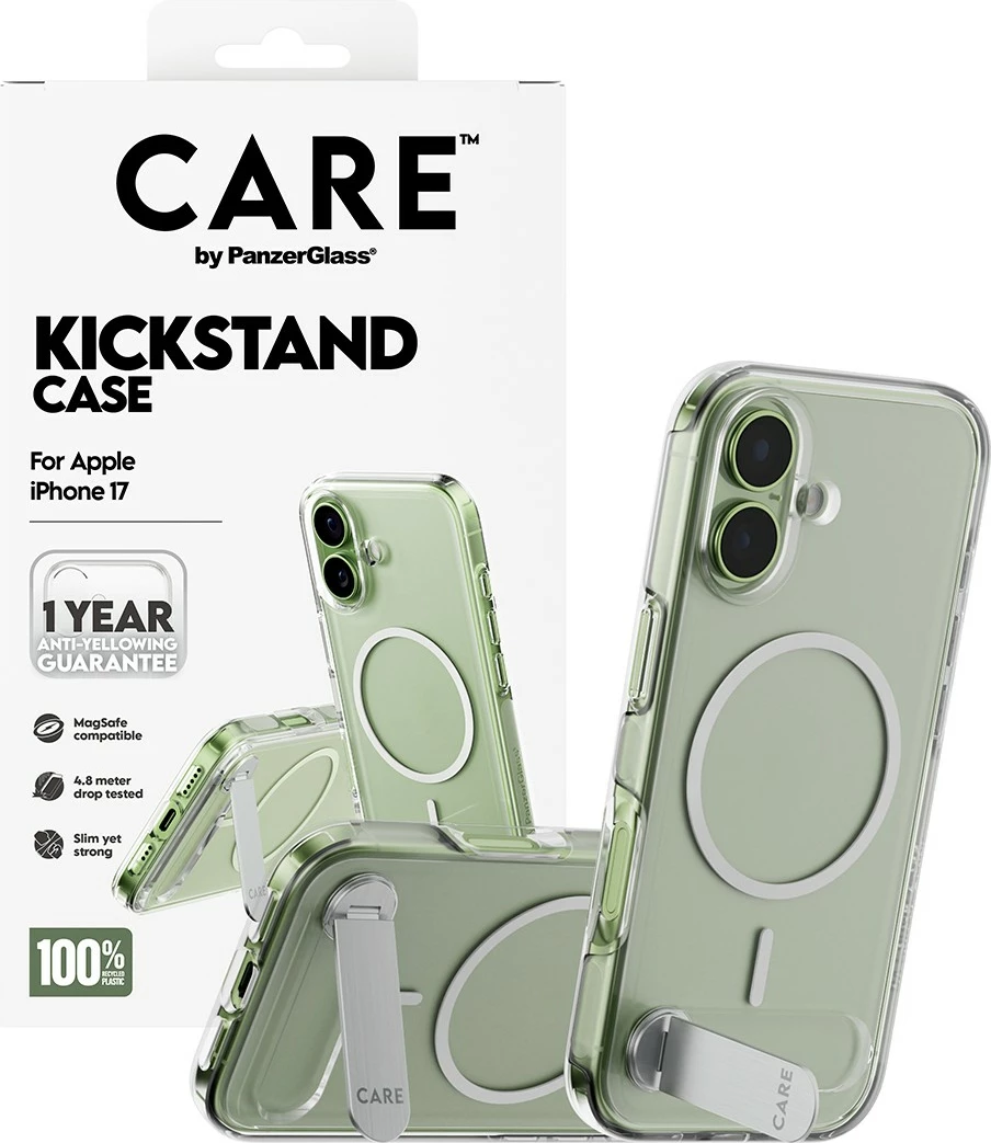 Mbështjellës PanzerGlass CARE Feature Case me kickstand për iPhone 17, transparent