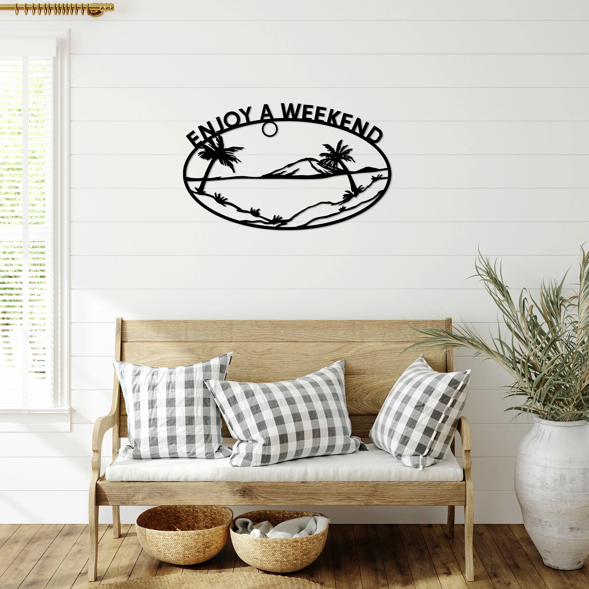 Aksesor dekorativ metalik për mur, Wallity, Enjoy A Weekend, 70x43cm