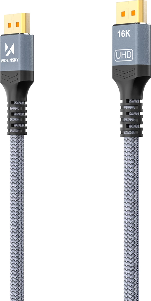 Kabllo DisplayPort 2.1, Wozinsky, WPS-16AYL1S, VESA Certified, 80 Gb/s, 16K@60Hz 8K@120Hz 4K@240Hz, HDR HDCP DSC, 1 m, gri
