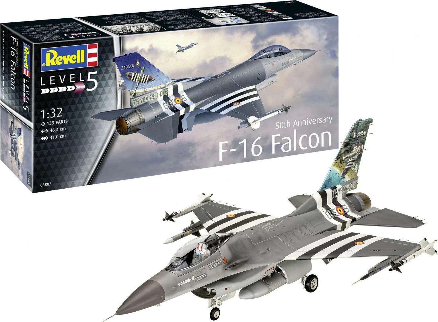 Model plastik aeroplani Revell F-16 Falcon 1:32, 150 pjesë, Edicioni 50 vjetori