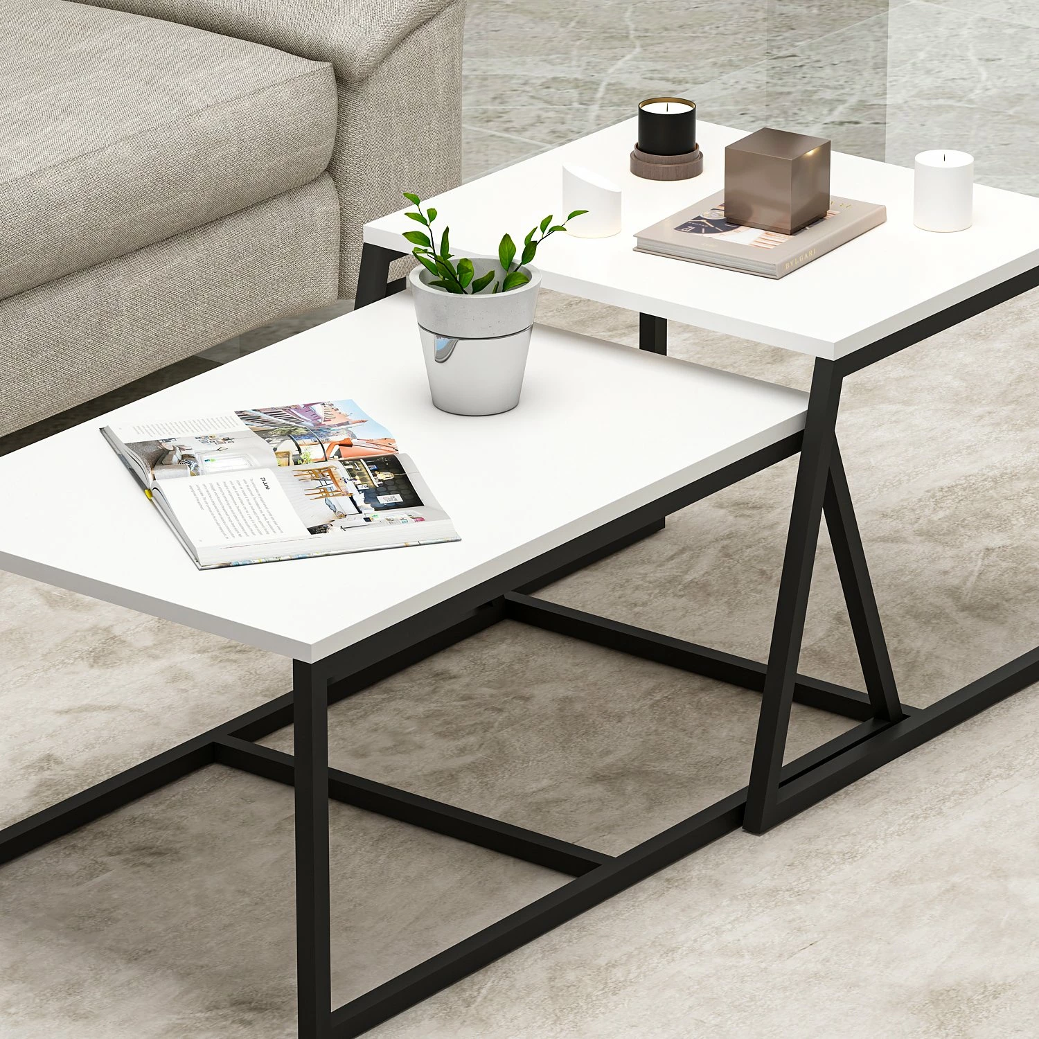 Tavolinë kafeje Hanah Home, minimaliste, e bardhë