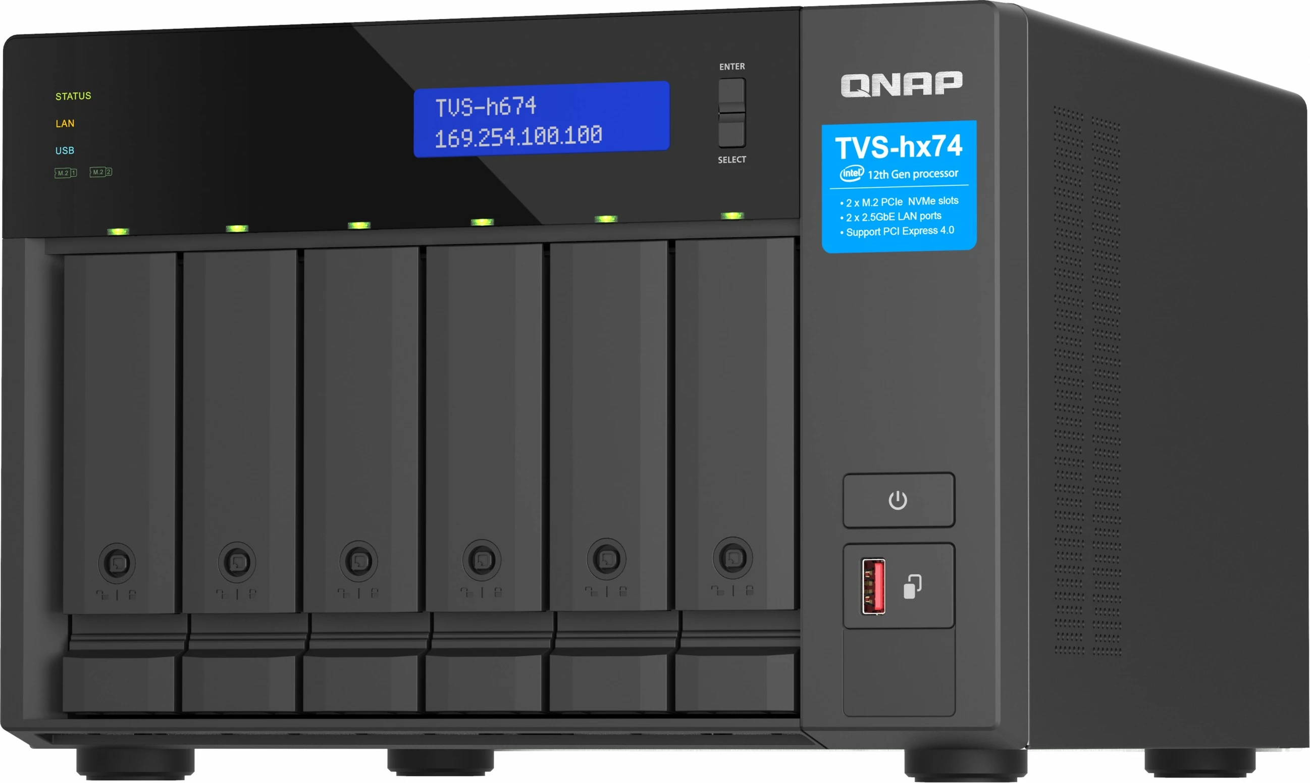 NAS QNAP TVS-H674-I3-16G, Intel Core i3-12100, 16GB RAM, 6-bay, e zezë