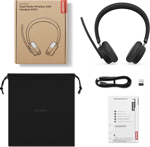 Kufje Lenovo 6550, Wireless Dual-Mode, ANC, Teams, USB-A, të zeza