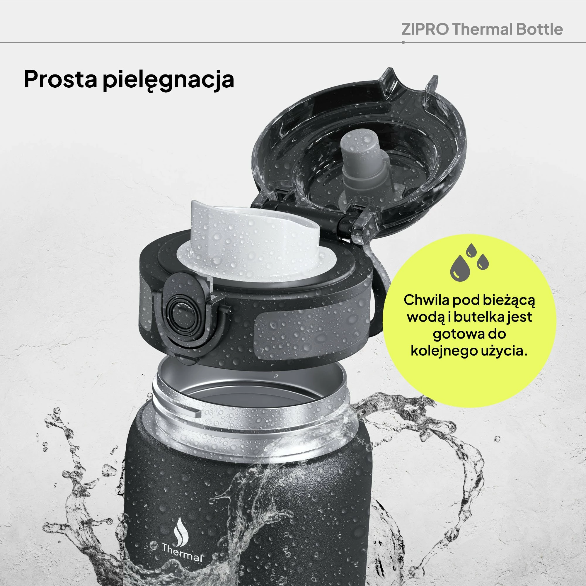 Shishe termike Zipro ZIPRO, 1000 ml, çelik inox 18/8, pa BPA, kundër-rrjedhjes, e zezë