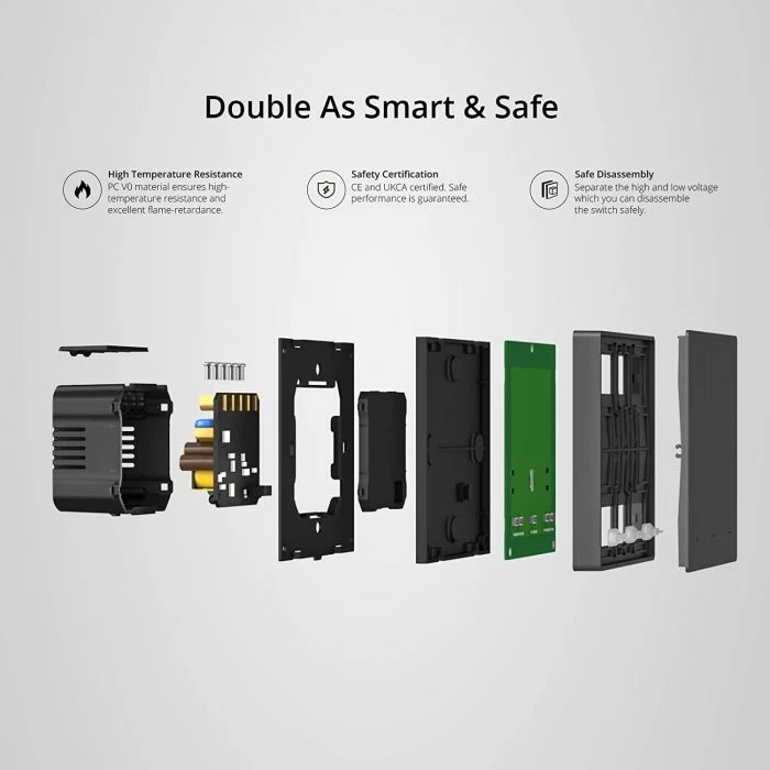 Switch muri smart SONOFF M5-1C-80, Wi‑Fi 2.4GHz, 1-kanal, standard EU, AC 120-240V, gri e errët, single