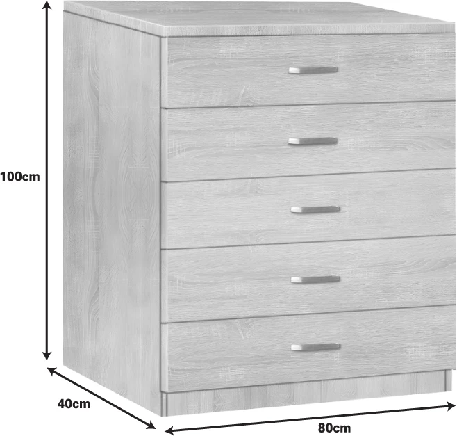 Komodë me pesë sirtarë, ngjyrë arre, 80x40x100cm