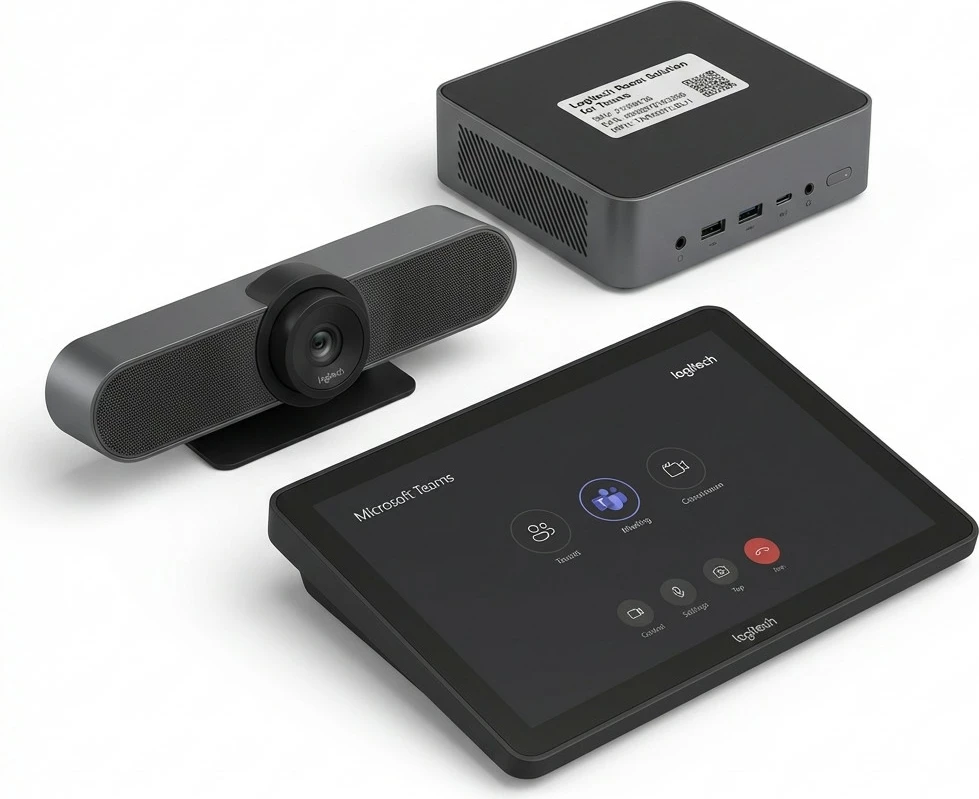Sistem video-konference Logitech Room Solution for Teams, komplet me kamerë, panel me prekje dhe mini PC, e zezë/gri