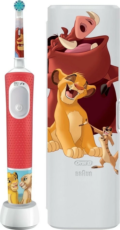Furçë dhëmbësh elektrike Oral-B Vitality Pro D103 Kids Lion King, e kuqe, me etui