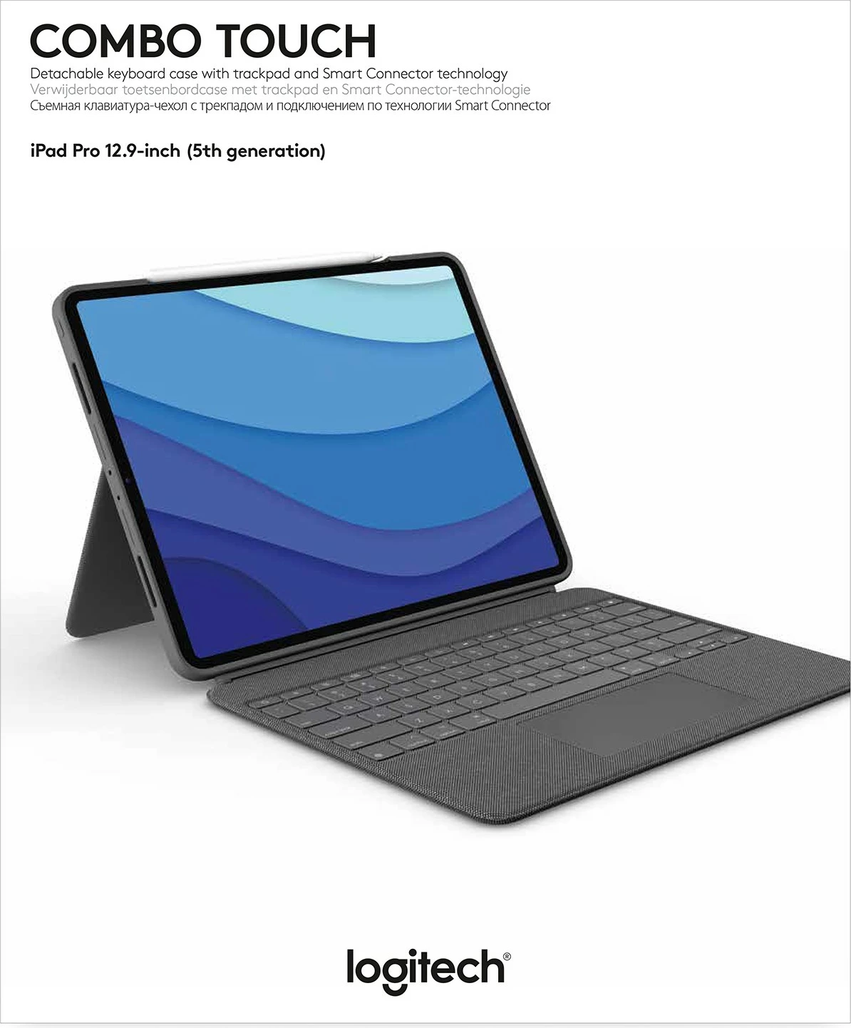 Tastierë me trackpad Logitech Combo Touch, QWERTY UK International, për iPad Pro 12.9, Oxford Grey