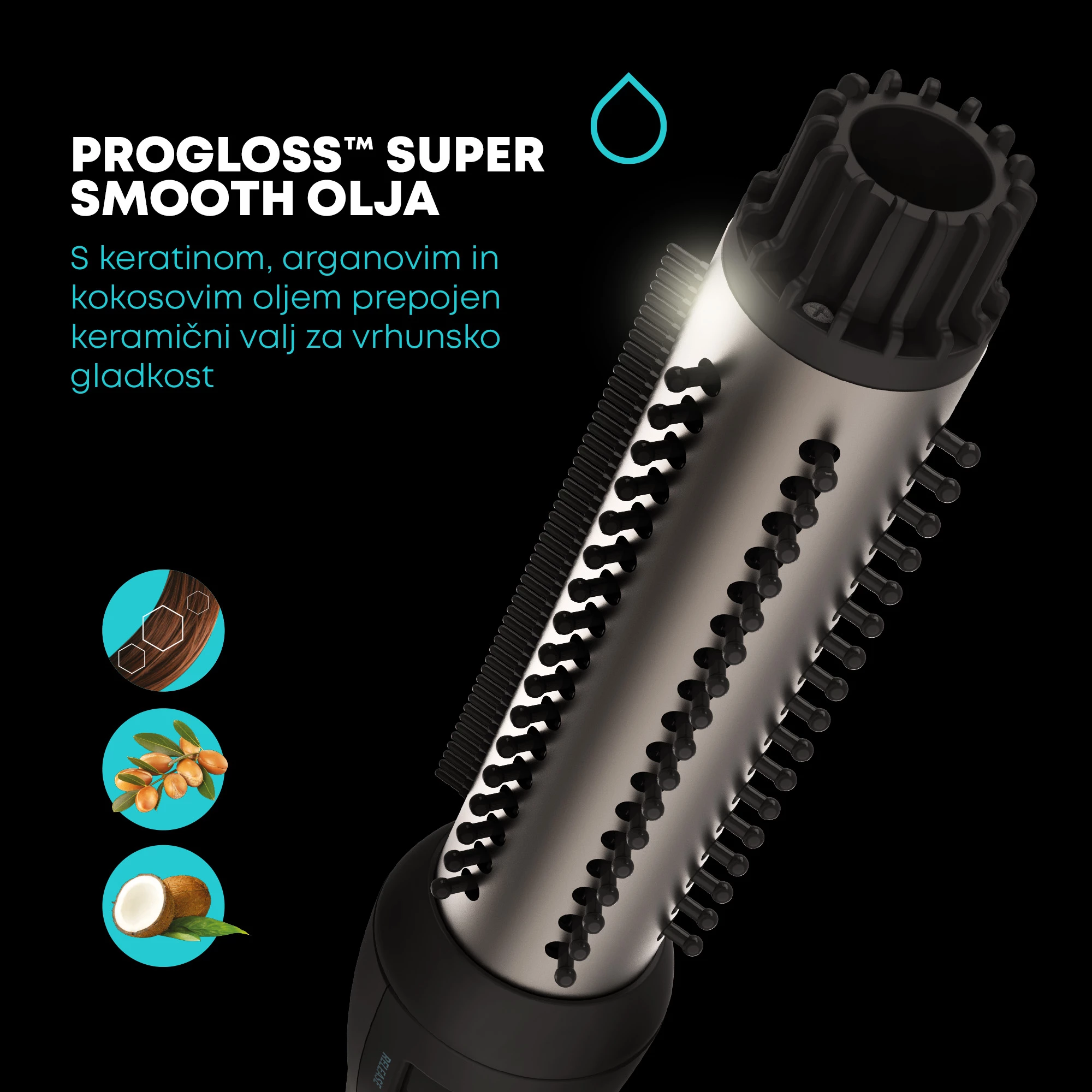 Furçë e nxehtë për flokë Revamp Progloss Volume & Wave BR-1350 32 mm 150–210°C, e zezë, me dorezë mbrojtëse nga nxehtësia