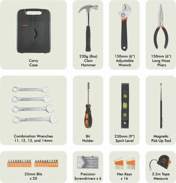 Set veglash VONHAUS 3500020, 53 copë, me kasë, e zezë