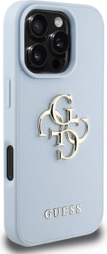 Mbështjellës Guess Grained Big 4G Logo Small Classic Logo për iPhone 16 Pro, kaltër