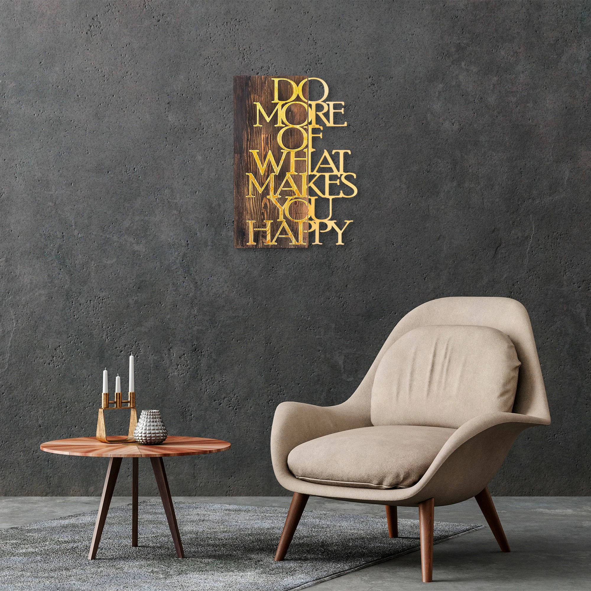 Aksesor dekorativ prej druri për mur, Wallity, Do More Of What Makes You Happy, ngjyrë ari