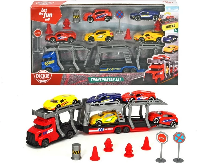 Set lodrash kamion transportues Dickie me 5 makina metalike, shumëngjyrëshe