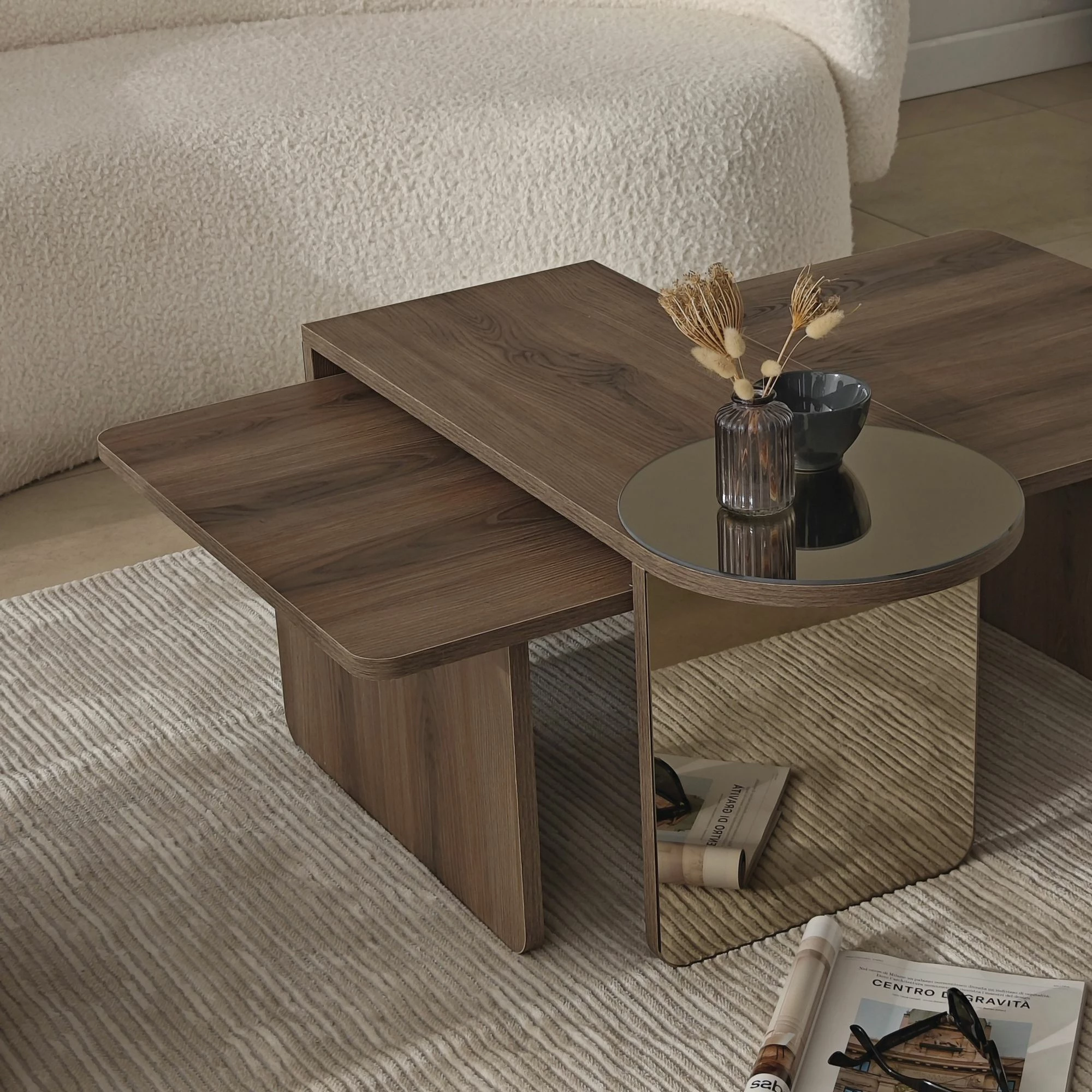 Set tavolinash për kafe Skye Decor, Luna 2, bronzie, arrë