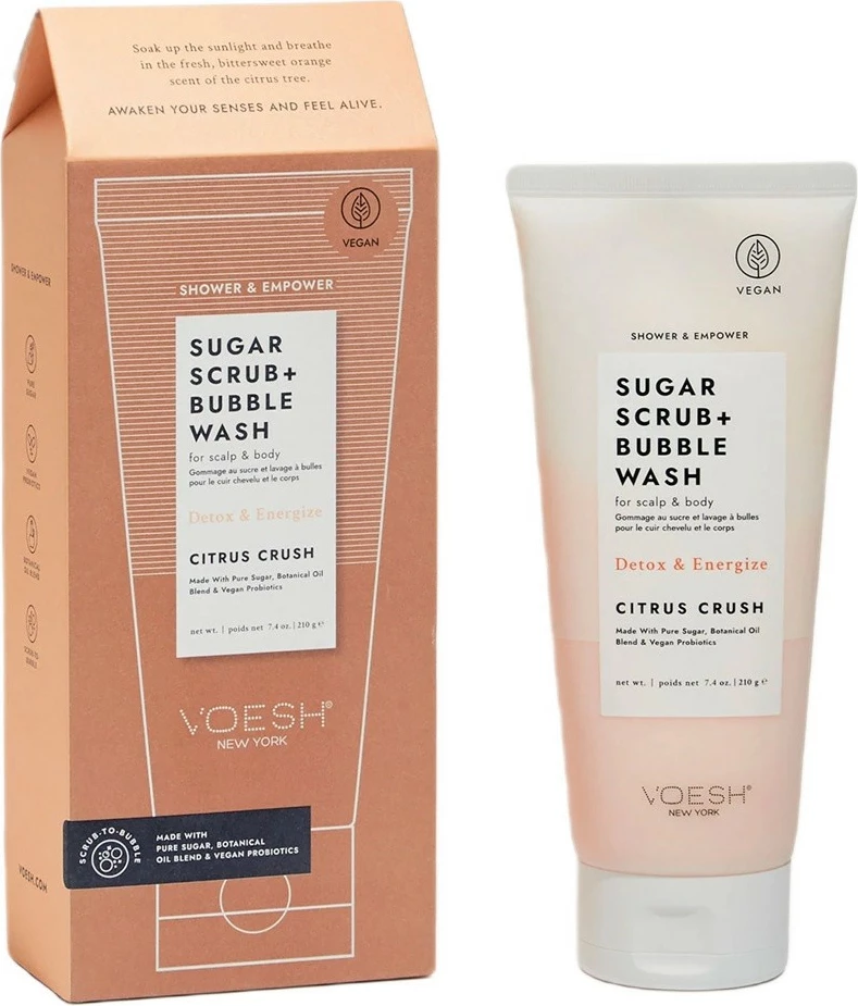 Scrub dhe larës për trup e skalp për femra VOESH Sugar Scrub + Bubble Wash Citrus Crush, 210g