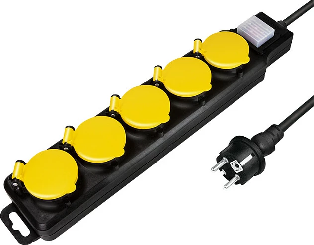 Zgjatues rryme LogiLink, 5 priza, outdoor IP44, me switch, e zezë