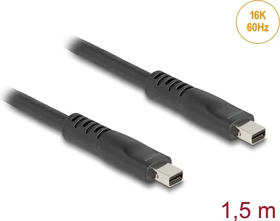 Kabllo Mini DisplayPort DeLOCK, DP 2.1, 1.5 m, 16K 60Hz, 80 Gbps, e zezë