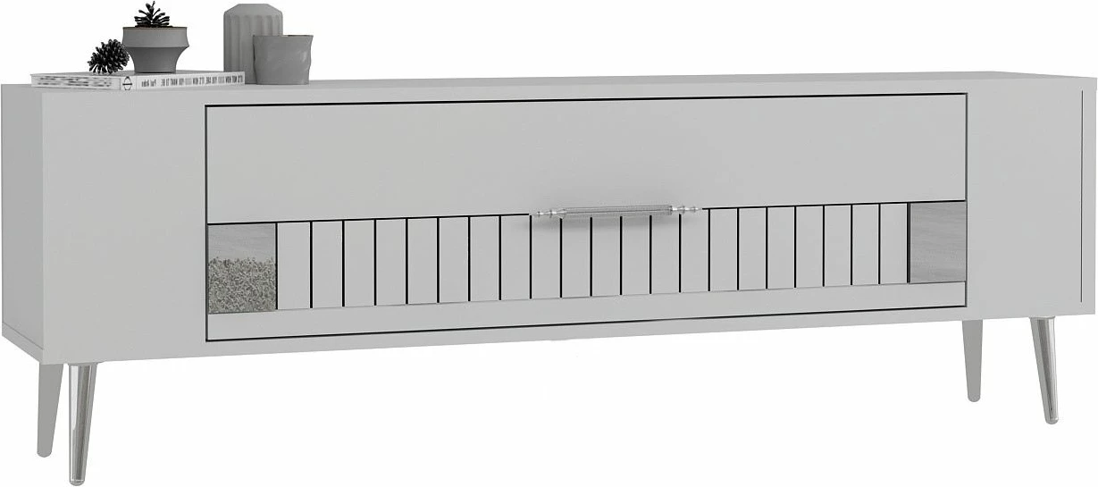 Komodë TV Skye Decor, Retrolp4, e bardhë, argjend