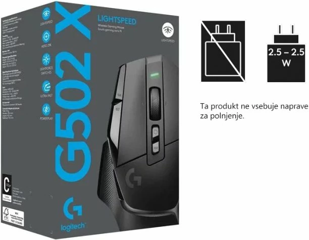 Maus gaming wireless Logitech G502 X LIGHTSPEED 910-006180, HERO 25K 25,600 DPI, 13 butona, USB-C, i zi