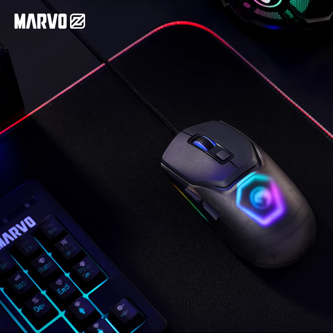 Maus gaming Marvo Fit Lite G1, 12000 DPI, RGB, me kabllo, 7 butona, i zi