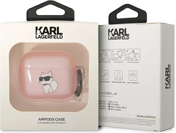 Mbështjellës Karl Lagerfeld KLA3HNCHTCP për AirPods 3, Choupette, Rozë