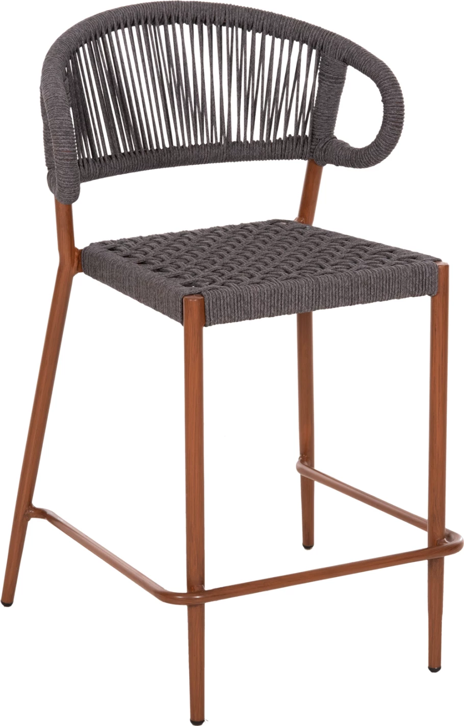 Karrige për bar, lartësi mesatare, EULO FH6087.01, alumin, ngjyrë arre, ratan sintetik gri, 60x60x99H cm