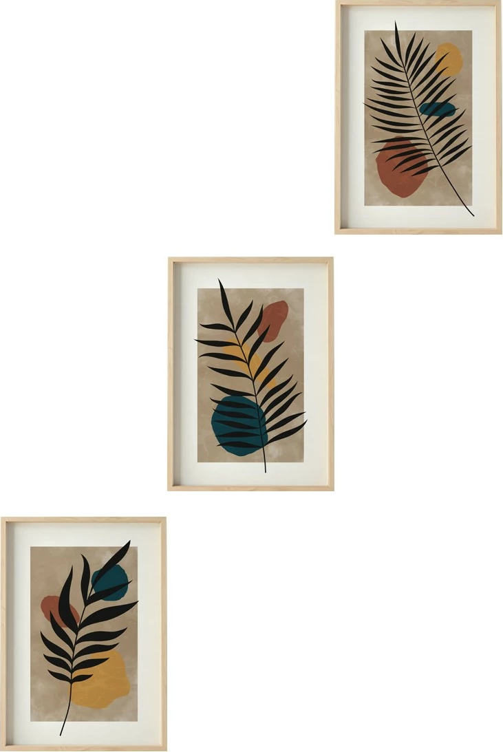 Pikturë dekorative me kornizë, 3 pjesë, Wallity, Huhu483, 50x35cm