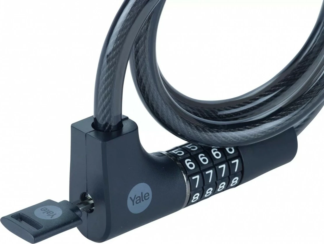 Kabllo sigurie për biçikletë YALE HOME YCC0/12/100/2 me bravë kombinimi dhe çelës, e zezë