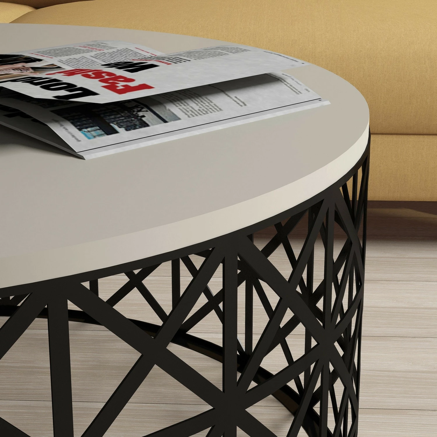 Tavolinë kafeje Skye Decor, metal ferforje, krem