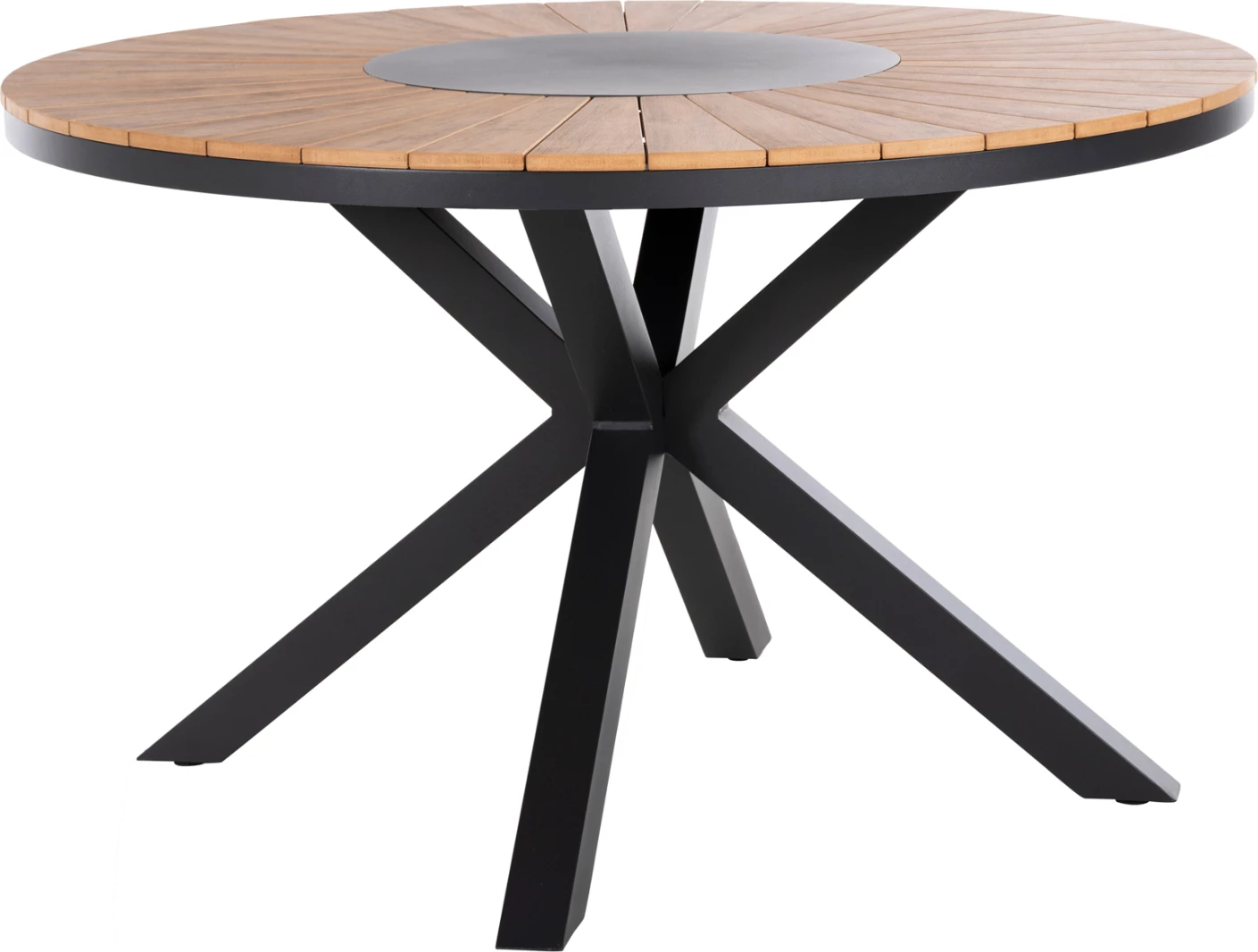 Tavolinë e rrumbullakët për jashtë, MORIL FH6041.01, alumini, ngjyrë antracit, polidru, ngjyrë druri natyral, Φ120cm