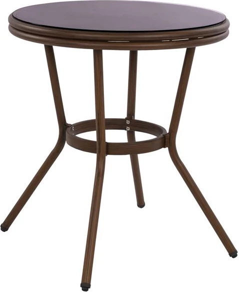 Tavolinë alumini pamje bambuje, 70x70 cm, ngjyrë kafe, me xham