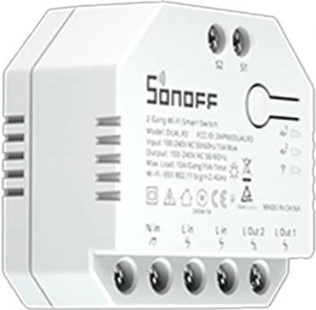 Switch i mençur Sonoff Dual R3, Wi-Fi, 2 kanale, matje e konsumit, i bardhë