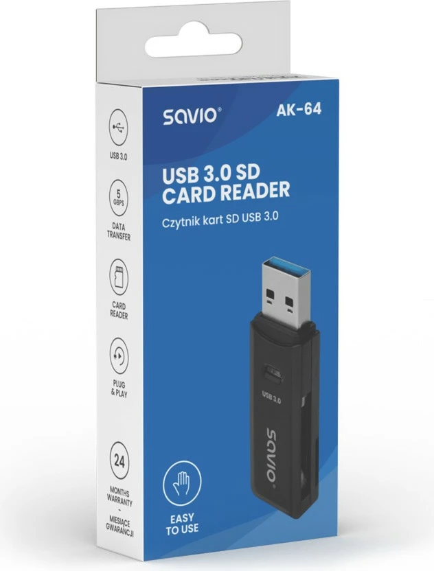 Lexues kartelash SD Savio AK-64, USB 3.0, 5 Gbps, i zi