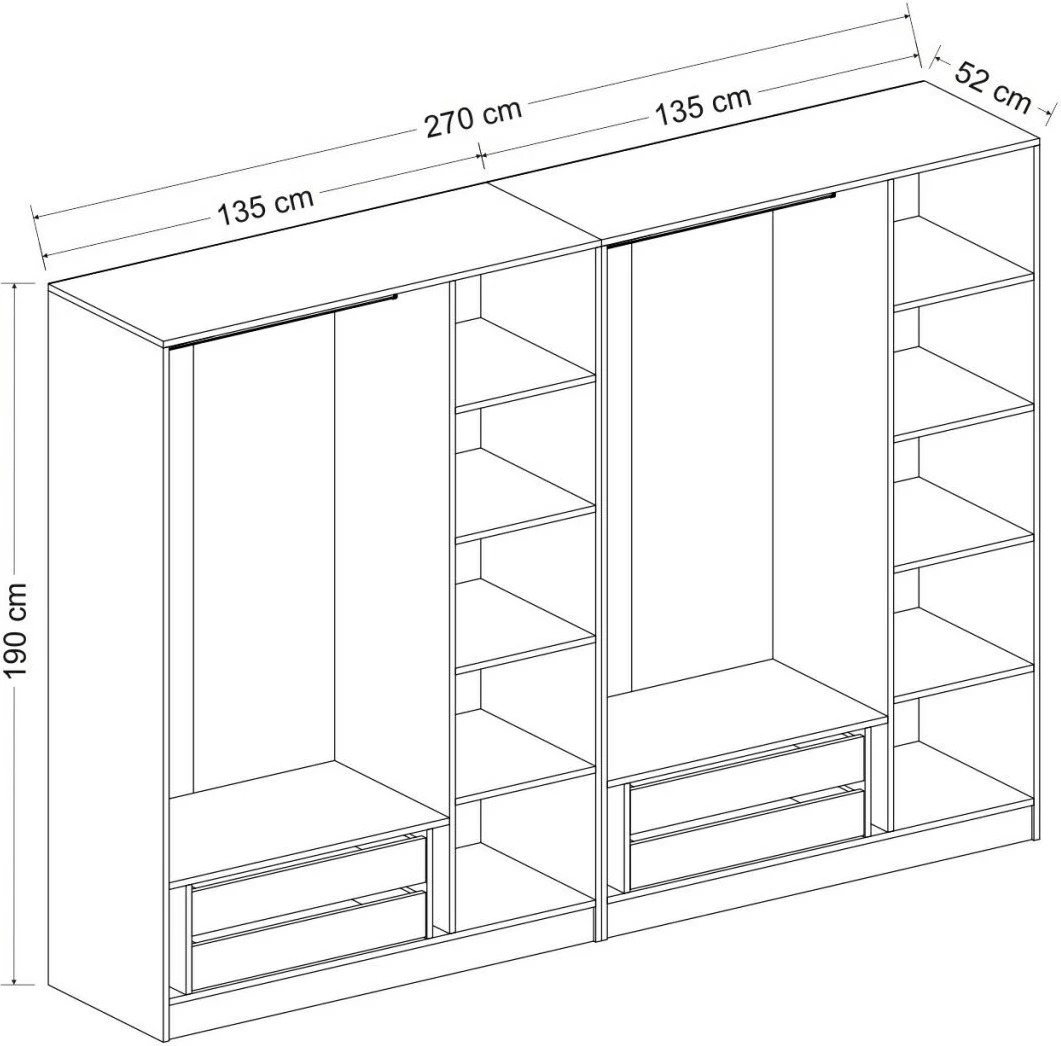 Dollap i bardhë për rroba, Skye Decor, Kale - 4011, 270x190x52 cm