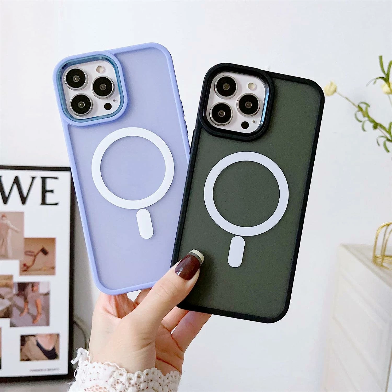 Mbështjellës Hurtel Color Matte Case për iPhone 15 Plus, MagSafe, blu e errët