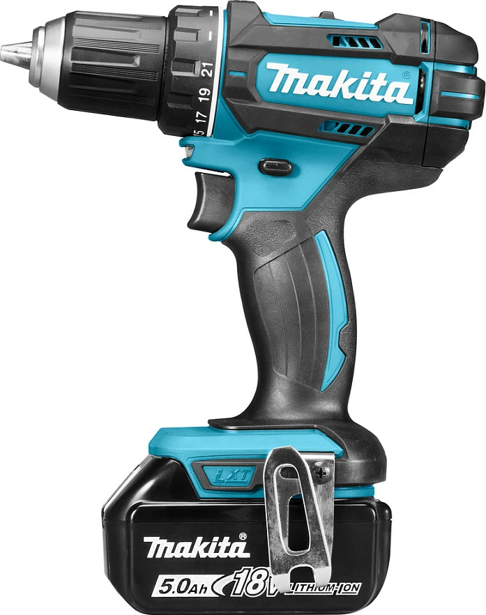 Shpuese/vidhosëse me bateri Makita DDF482RTJ, 18V, 2x 5.0Ah, me valixhe, zi/kaltër