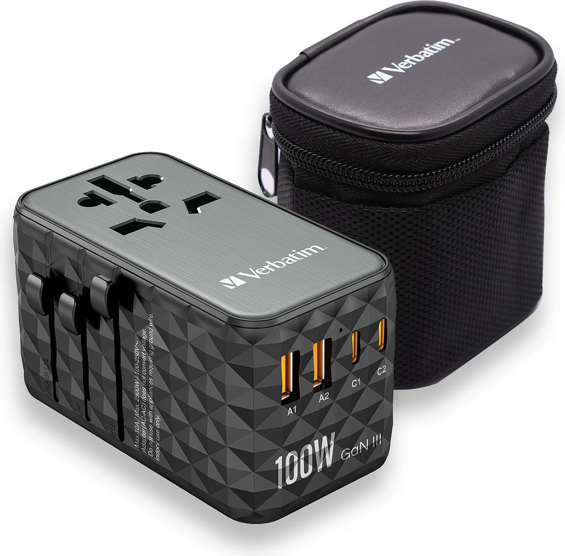Adapter udhëtimi Verbatim UTA-06 GaN III, 100W, 2x USB-C PD, 2x USB-A QC, i zi