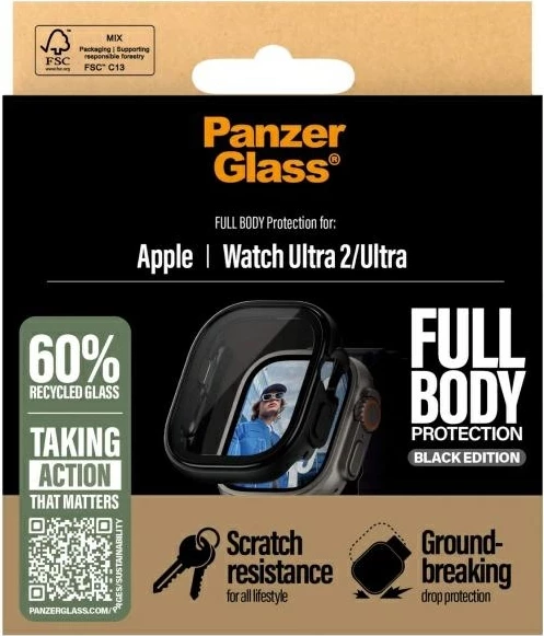 Mbrojtëse xhami PanzerGlass Snappie Full Body për Apple Watch Ultra 2, E zezë
