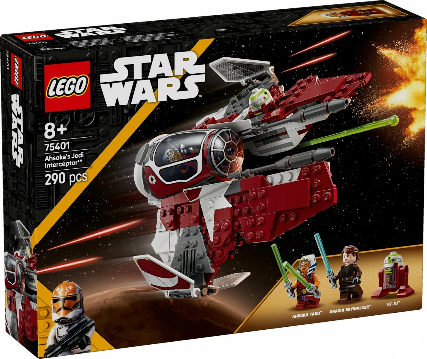 Set LEGO Star Wars Jedi Interceptor Ahsoka 75401, 290 pjesë, për fëmijë, e kuqe