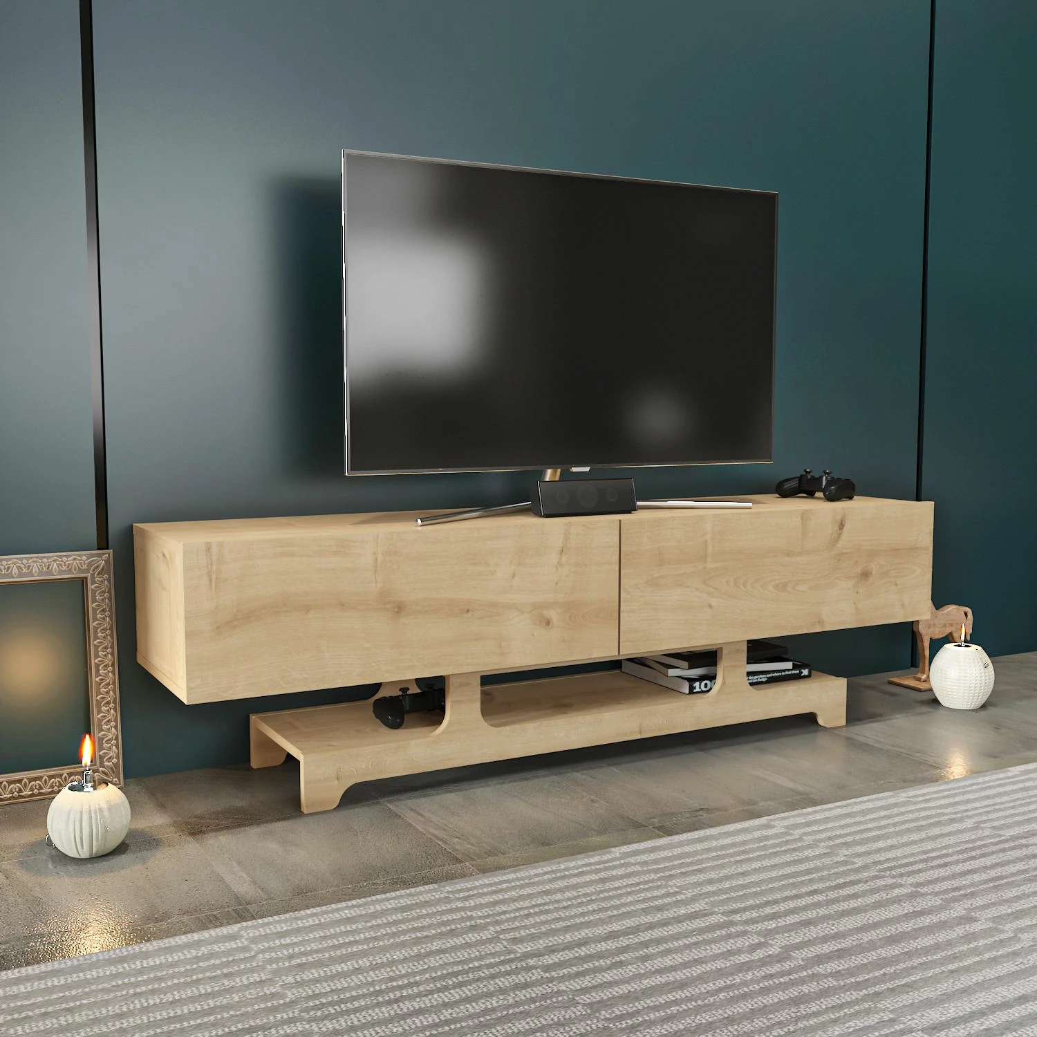 Komodë TV Skye Decor, ngjyrë lisi Sapphire Oak