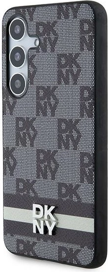 Mbështjellës DKNY Leather Checkered Mono Pattern & Printed Stripes për Samsung Galaxy S24, i zi