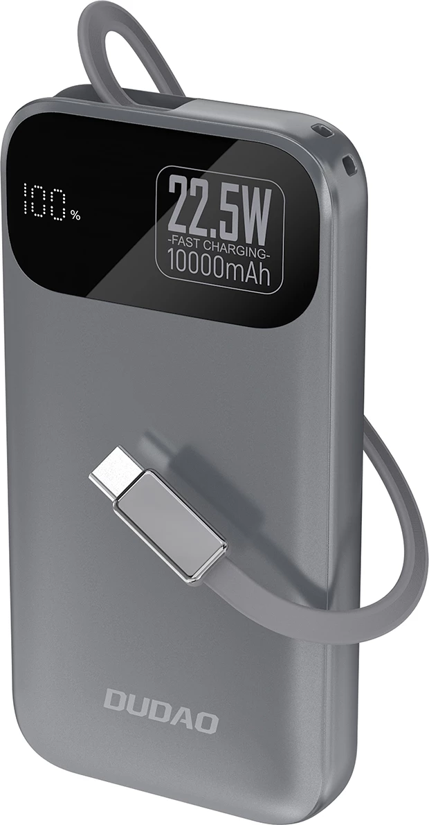 Powerbank Dudao K31, 10000 mAh, 22.5W, me kabllo të integruar, Gri