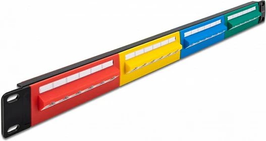 Patch Panel DeLOCK 19" 24-port Cat.5e 1U RJ-45/LSA, AWG 22-26, rack, multikolor Blu/Gjelbër/Kuqe/Verdhë