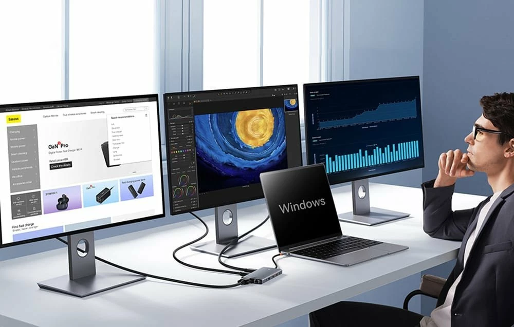 Docking station Baseus PortalJoy Series BS-OH119 13n1 USB-C PD 100W 8K DP 2x HDMI VGA LAN SD/microSD, gri
